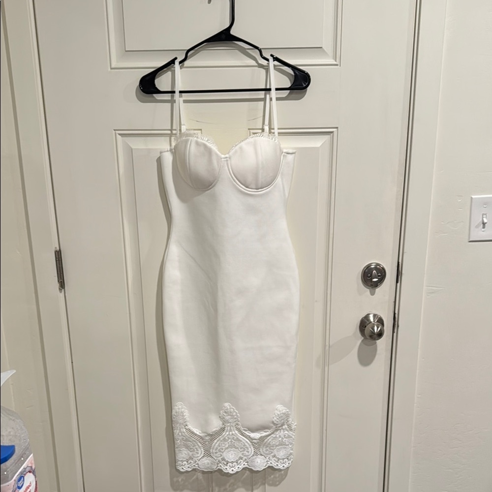 White Ruffled Bustier Midi Dress